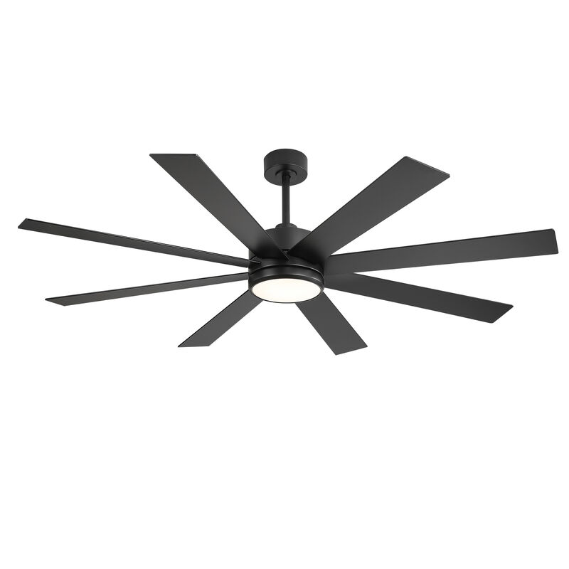Breezary 65-inch Black Ceiling Fan with LED Light Remote and Downrod(8-Blade) image number 0