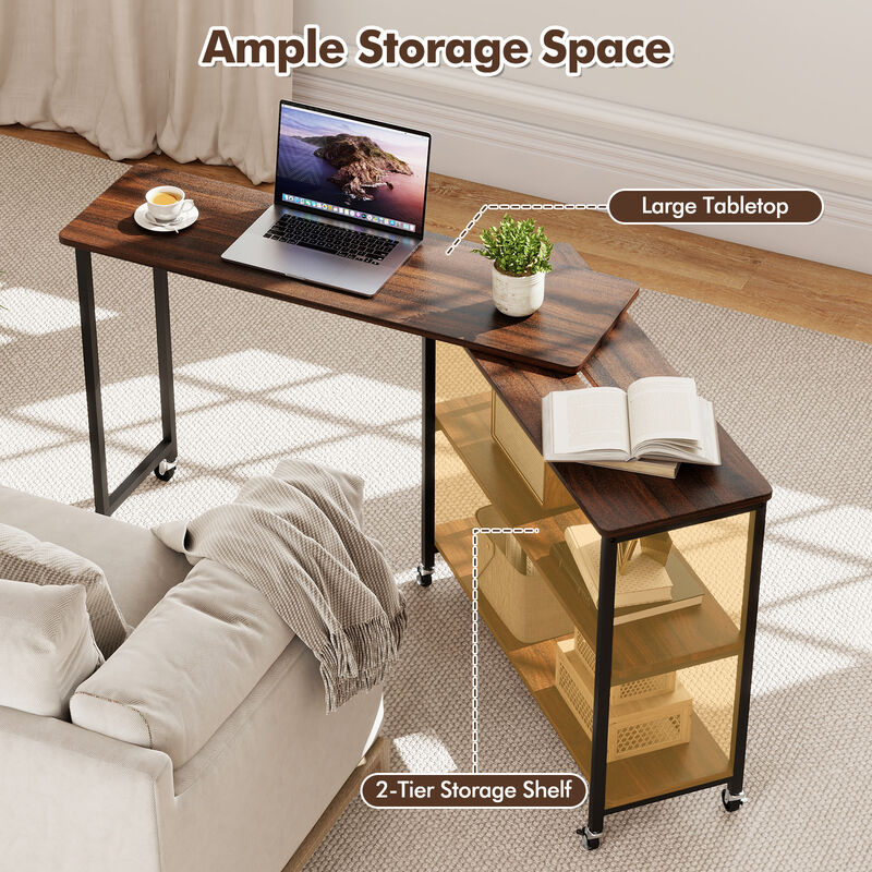 360-Degree Rotating Sofa Side Table with Wheels and Storage Shelf - Patented Design image number 4