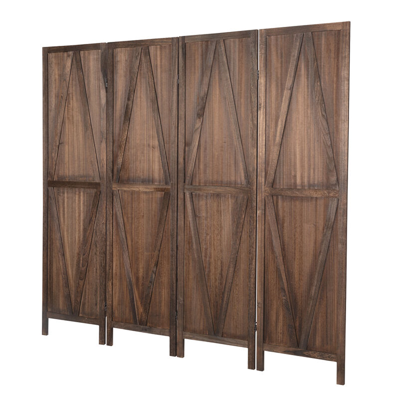 Rustic 72"W x 67"H 4-Panel Room Divider, Folding Privacy Screens, Wood Partition Wall Divider for Room Separation, Temporary Wall