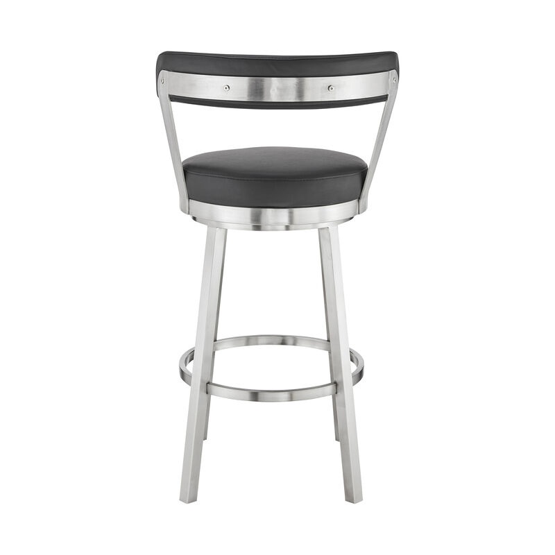 Kobe Bar Height Swivel Bar Stool in Brushed Stainless Steel Finish and Black Faux Leather image number 4