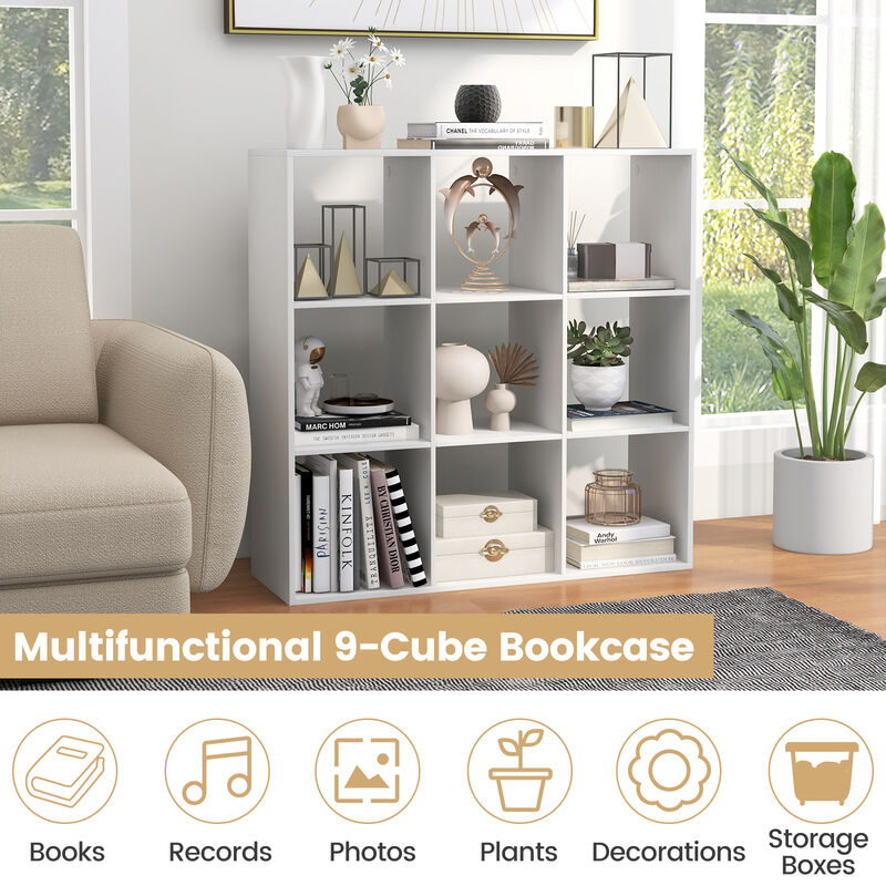 9 Cube Bookshelf with Back Guardrail for Living Room Bedroom