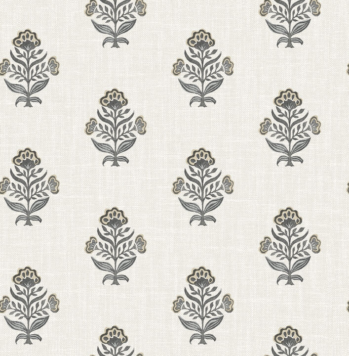 Hollyhock Black Floral Crest Wallpaper