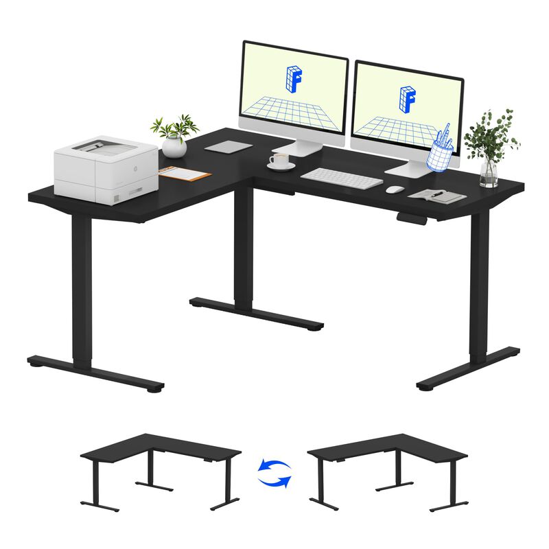 FLEXISPOT L Shaped Standing Desk, 63 x 55 Inch Electric Height Adjustable Corner Desk, Sit Stand Computer Workstation, Preset Co