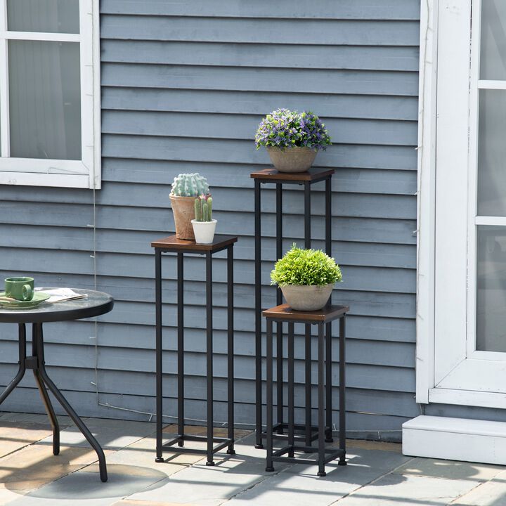 Outdoor Plant Stand Set: 3 Display End Tables, Corner Planter Pot Racks for Home, Patio