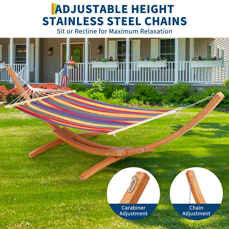 Heavy Duty Curved Wood Hammock Stand &ndash; Weatherproof Frame with Chains & Carabiners, Supports 475 lbs &ndash; Indoor/Outdoor Patio image number 2