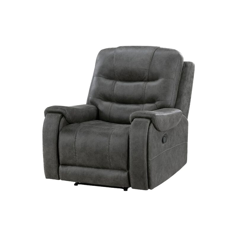 Oby Manual Reclining Chair, Panel Stitched Back, Dark Gray Microfiber image number 4