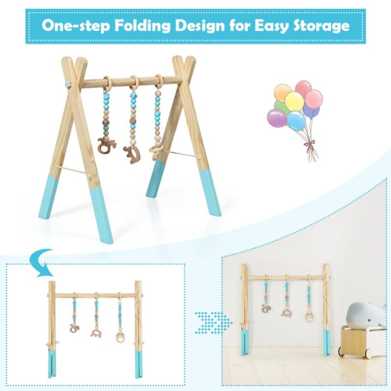 Hivvago Wooden Baby Play Center with 3 Hanging Toys