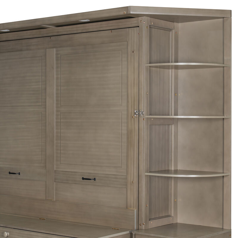 Merax Queen Murphy Bed with Desk, Storage Shelves and Cabinets image number 6