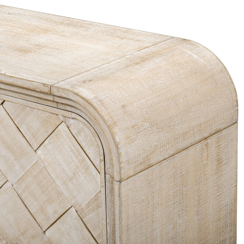 Merax U_Style Versatile console table with Woven Wood Slats and Solid Wood Veneer