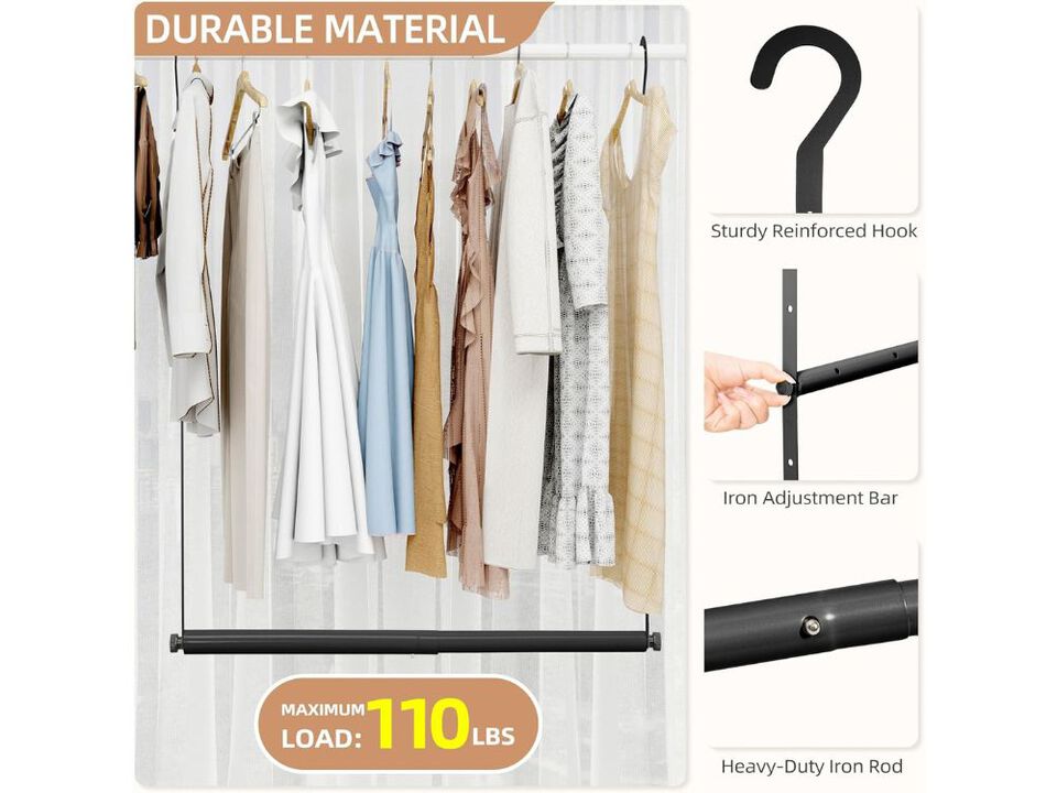 Adjustable Closet Rod Hanging Clothes Heavy Duty Closet Extender Hanging Rod Spa