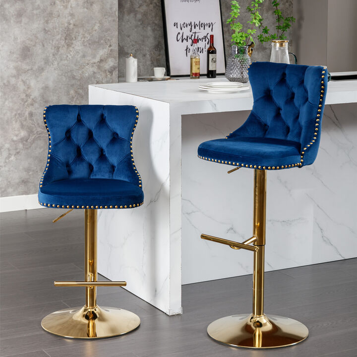 Streamdale Modern Blue Velvet Bar Stools, Set of 2