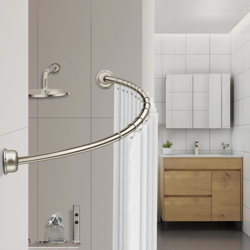 Utopia Alley Adjustable 45&ndash;72 Inch Single Curved Shower Rod Set with 71&times;71 Inch Clear PEVA Liner & 12 Shower Hooks, Rustproof Aluminum Drill-Mounted Shower Rod, Extra 30% Space image number 1