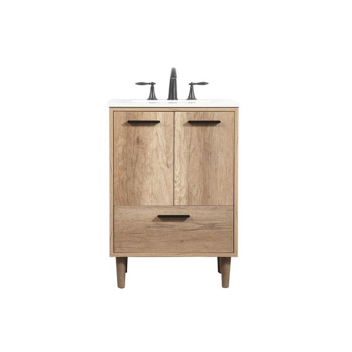 Elegant Kitchen and Bath 24 inch Single bathroom vanity in natural oak
