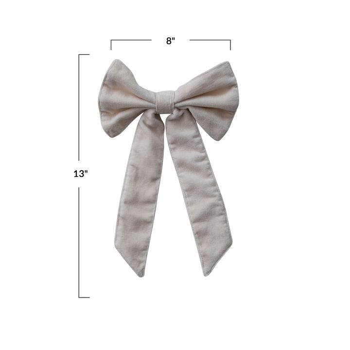 Cream Velvet Cotton Bow with Iron Clip