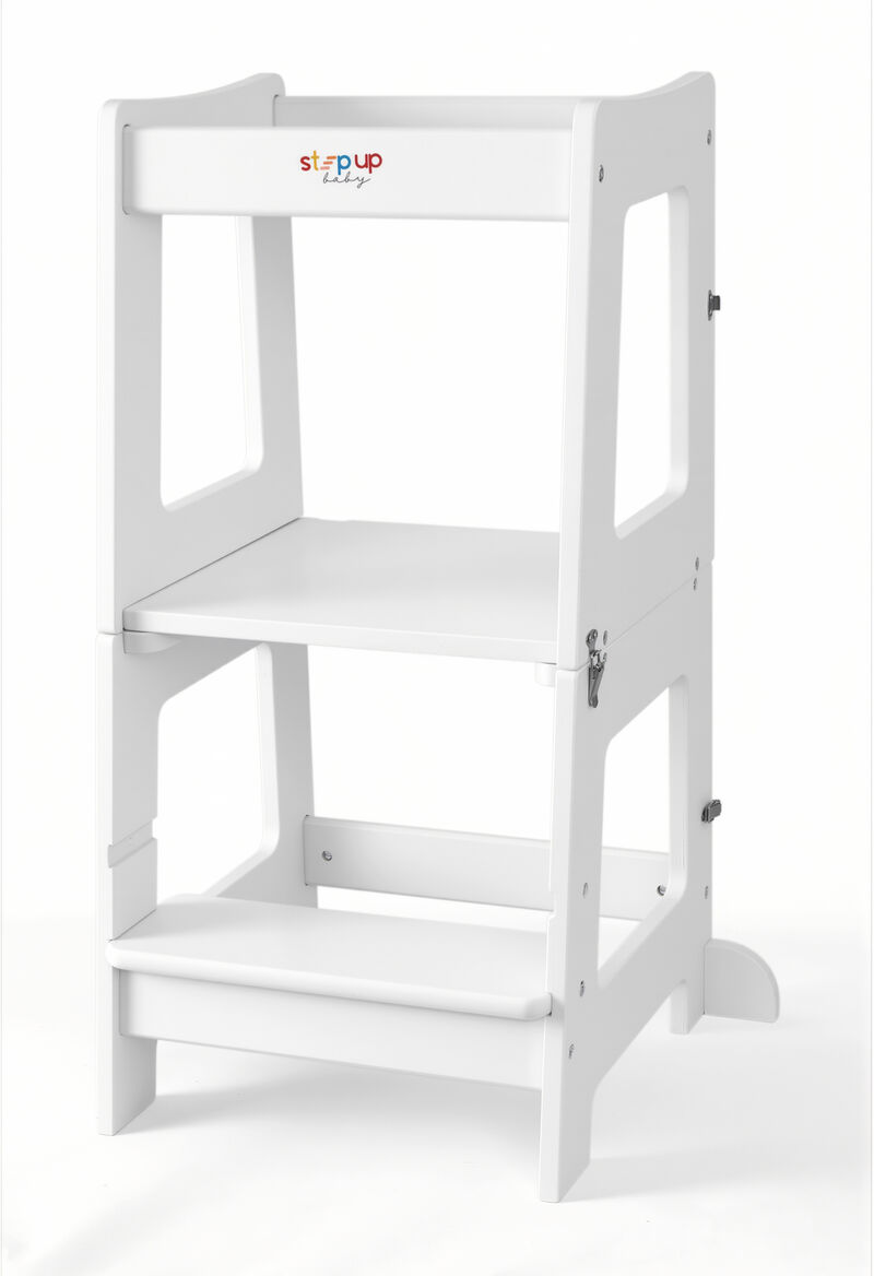 Stepup Baby&reg; 2 in 1 Convertible Toddler Tower - White | Standing Tower Converts into Table Made from 18mm Birch Plywood for Ages 2&ndash;6 image number 0