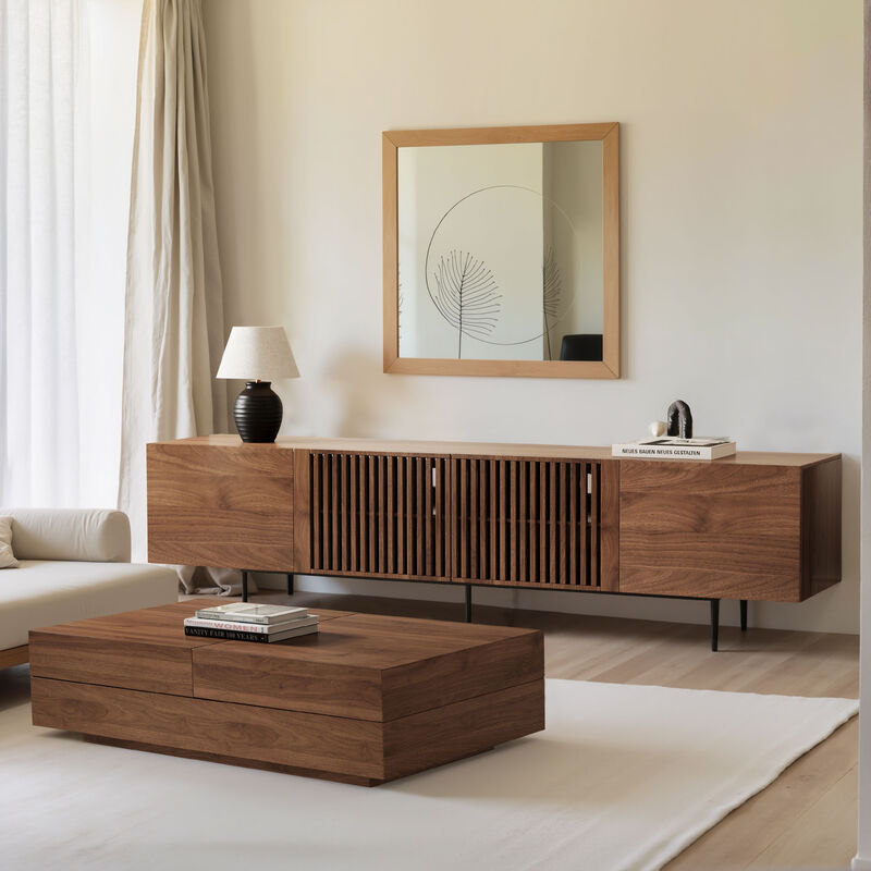 TV Stand with 4 Doors,Walnut 70.87"