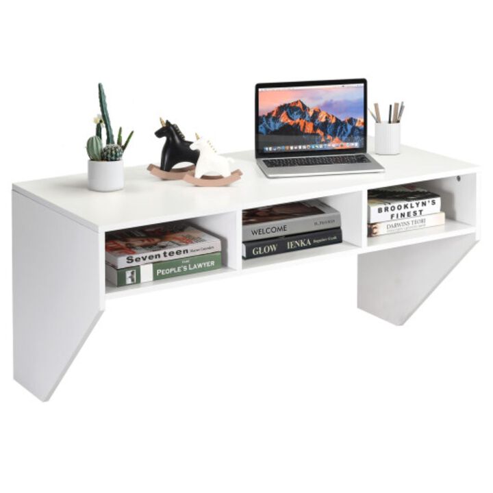 Wall Mounted Floating Computer Table Desk with Storage Shelves