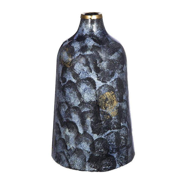 HomeRoots 12" Blue And Gold Abstract Bud Glass Table Vase