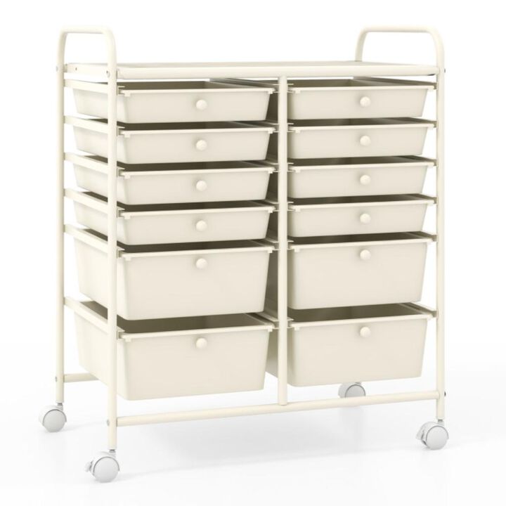 Hivvago 12-Drawer Rolling Storage Cart with Removable Drawers and Lockable Wheels-Rose Red