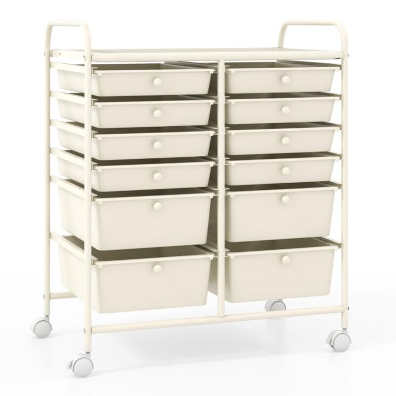 Hivvago 12-Drawer Rolling Storage Cart with Removable Drawers and Lockable Wheels-Rose Red