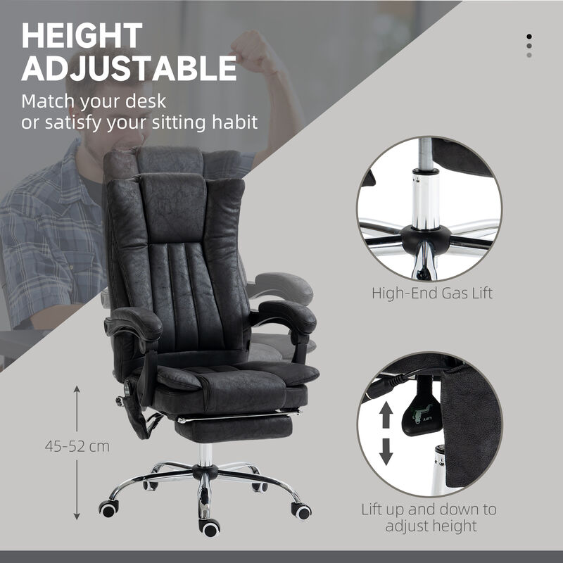 Vinsetto Microfiber Office Chair, High Back Computer Chair with 6 Point Massage, Heat, Adjustable Height and Retractable Footrest, Black