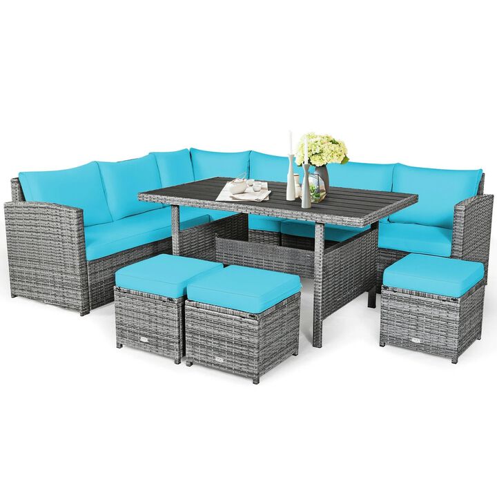 Mondawe 7 Pieces Outdoor Wicker Sectional Sofa Set with Dining Table