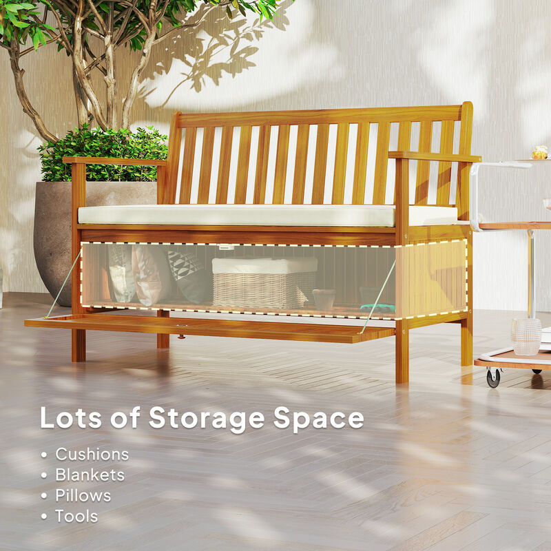 Hivvago 2-Seater Outdoor Garden Bench with Storage Acacia Wood image number 4