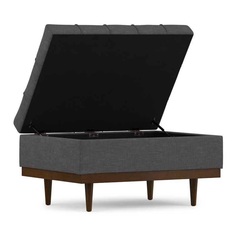 Mariah 34 inch Wide Contemporary Rectangle Coffee Table Storage Ottoman in Slate Grey  Polyester Linen, Assembled image number 3