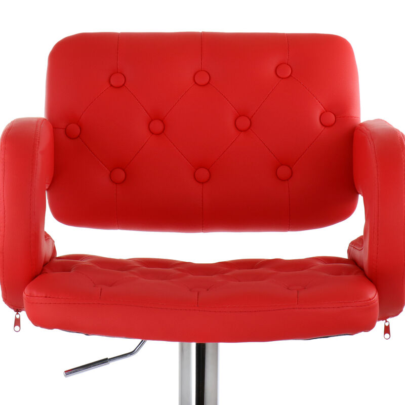 Elama Faux Leather Tufted Bar Stool in Red with Chrome Base and Adjustable Height image number 7