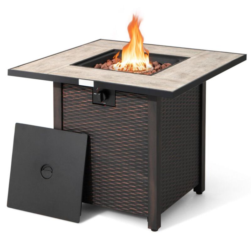 Hivvago 30 Inch Square Propane Gas Fire Pit Table Ceramic Tabletop