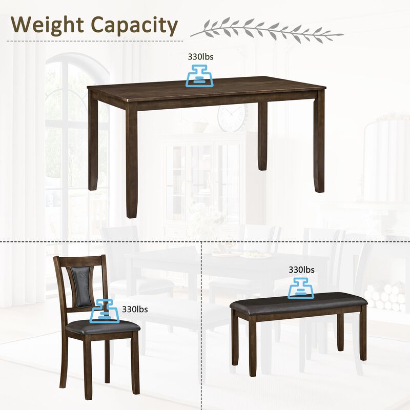 Sorhom 6‑Piece Farmhouse Rustic Dining Table Set image number 7