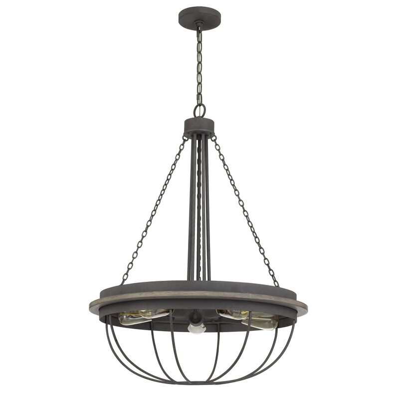 Nexy 24 Inch Chandelier, 5 Light Bulb Sockets, Gray Metal Cage Design - Benzara