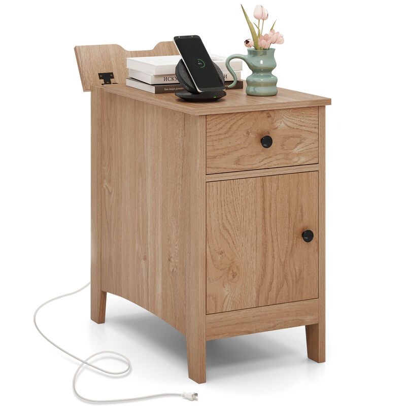 Flip Top End Table with Charging Station USB Ports Outlets and Drawer image number 0