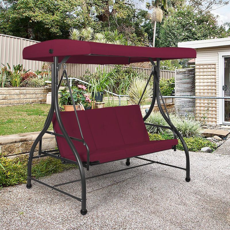 Mondawe 3 Seats Outdoor Porch Swing Hammock Glider with Cushions and Adjustable Tilt Canopy