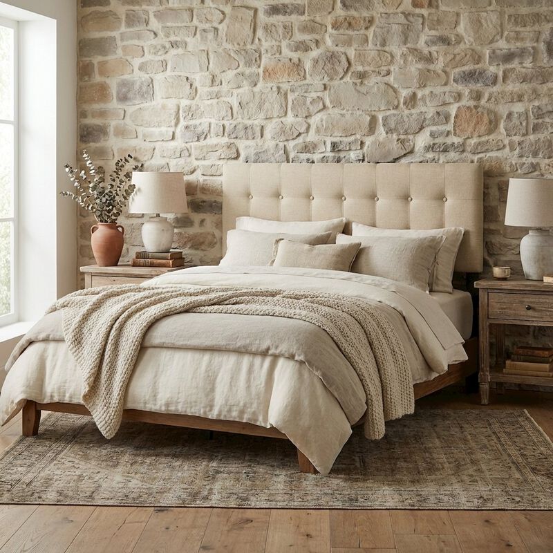 Upholstered Fabric King Headboard in Neutral Tone with Padded Design image number 2