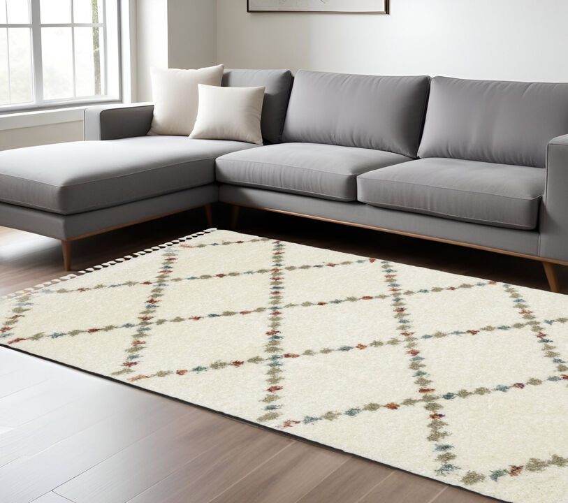 HomeRoots Diamond Shag Runner Rug With Fringe