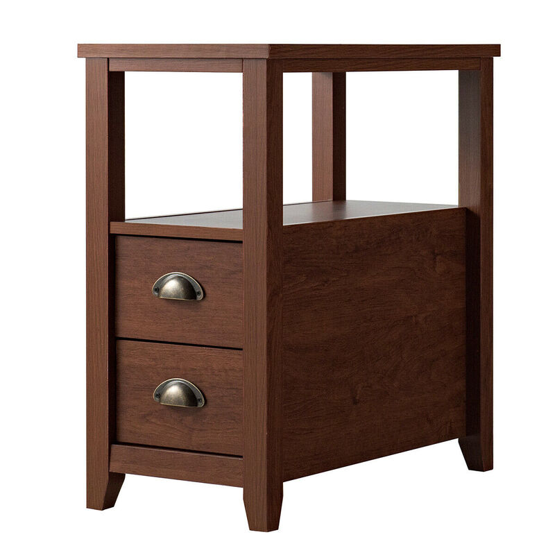 Nightstand End Table Wooden with 2 Drawers and Shelf Bedside Table