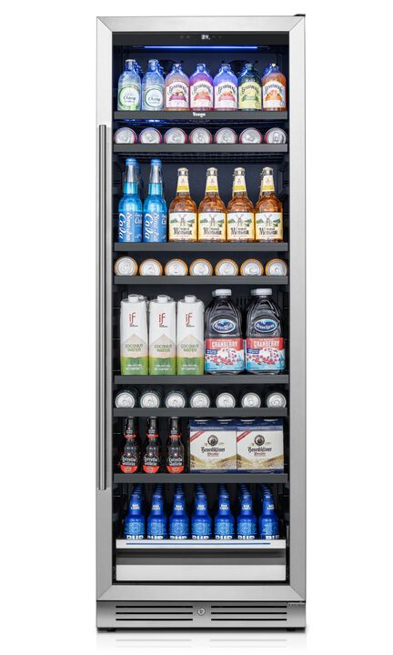 24 inch Beverage Refrigerator fridge,Freestanding or Built-In 373 Cans Beverage cooler with Glass Door for Home,Bar