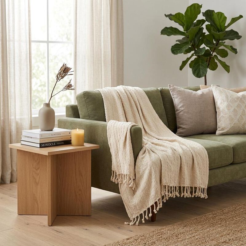 HomeRoots Ivory Knitted 100% Cotton Throw Blanket image number 1