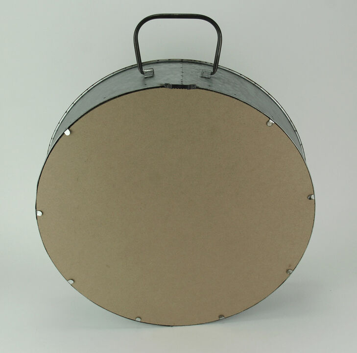 Rustic Galvanized Metal Tub Frame Round Wall Mirror with Drawer