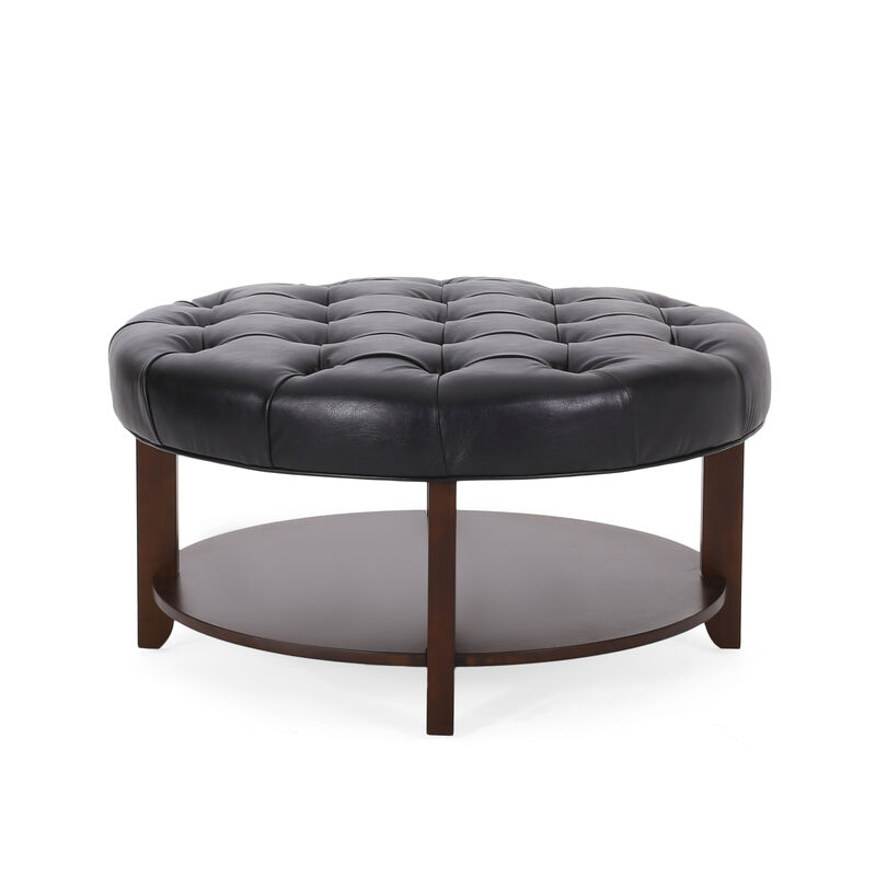 Merax PU Leather Round Ottoman for Living Room