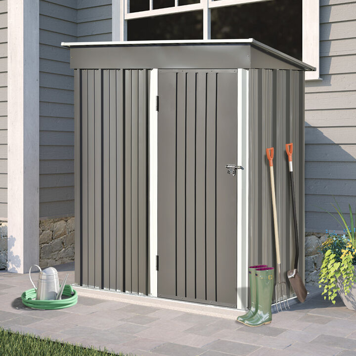 Patio 5ft Wx3ft. L Garden Shed, Metal Lean-to Storage Shed with Lockable Door, Tool Cabinet for Backyard, Lawn, Garden, Gray