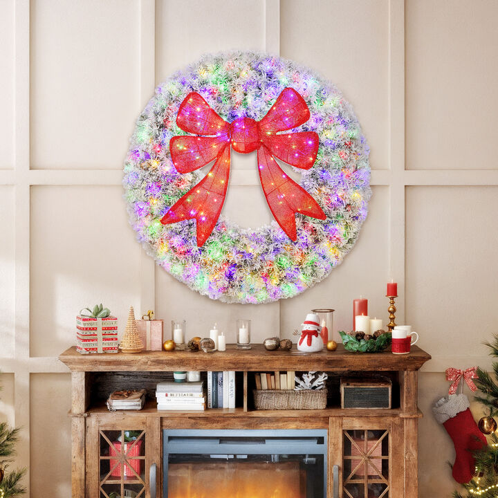 BreeBe 48 Inch Pre-Lit Christmas Wreath with Bow and Remote