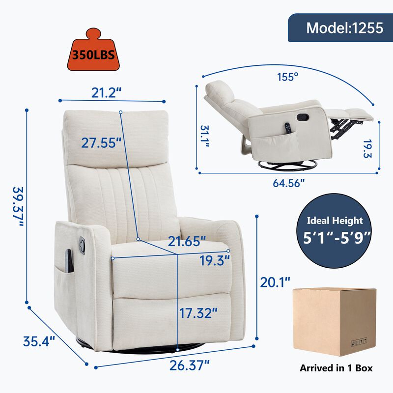 Chenille Manual Recliner Chair with Heat and Massage, Living Room Rocker and Swivel Chair image number 2