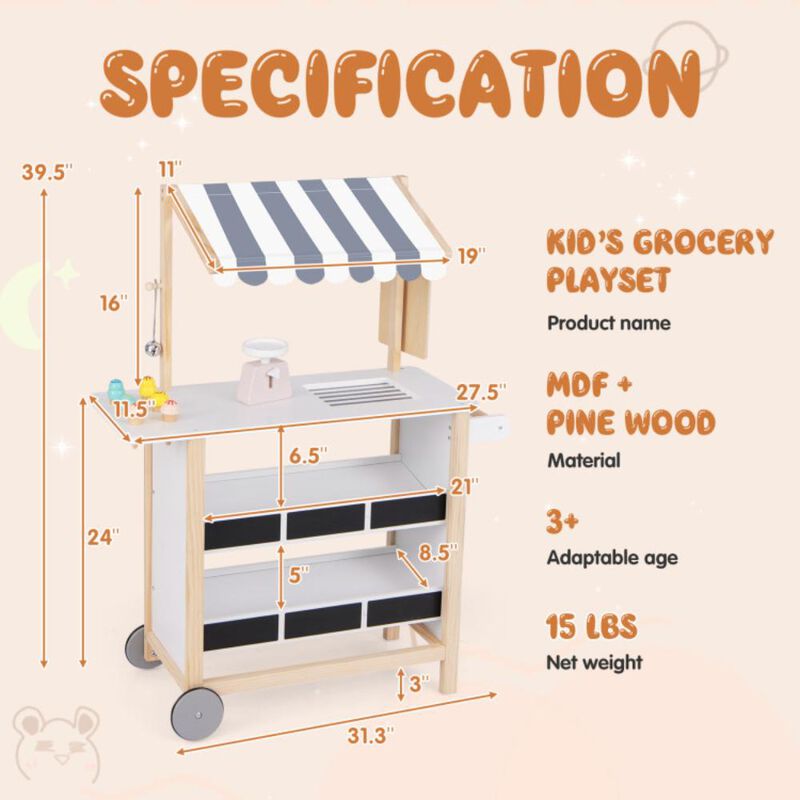 Hivvago Kids Wooden Ice Cream Cart with Chalkboard and Storage