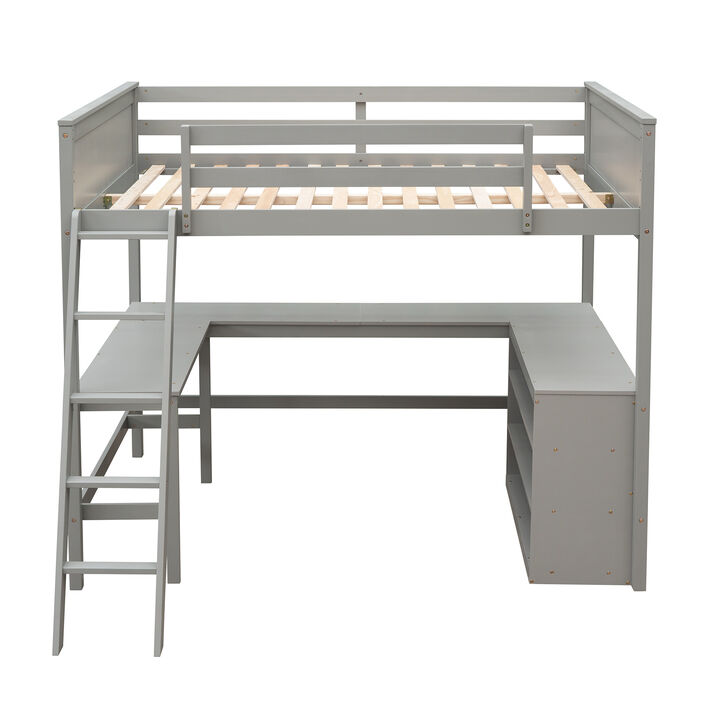 Merax Solid Wooden Loft Bed with Shelves and Desk
