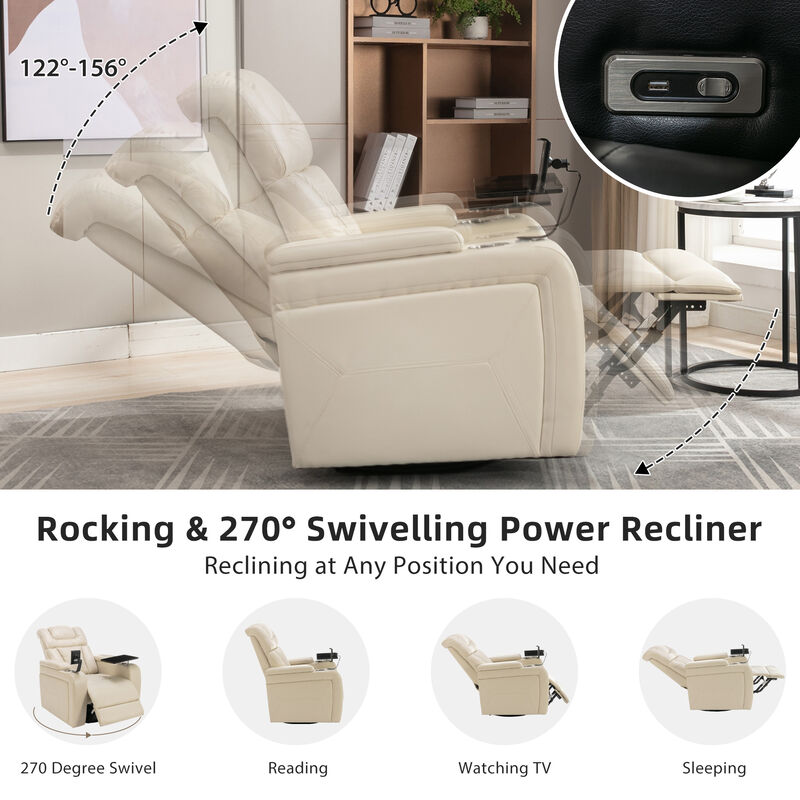 270 Degree Swivel PU Leather Power Recliner Individual Seat Home Theater Recliner image number 6