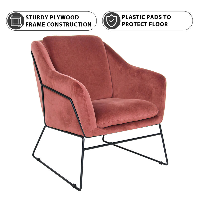 LeisureMod Harmony Velvet Accent Armchair in Pink