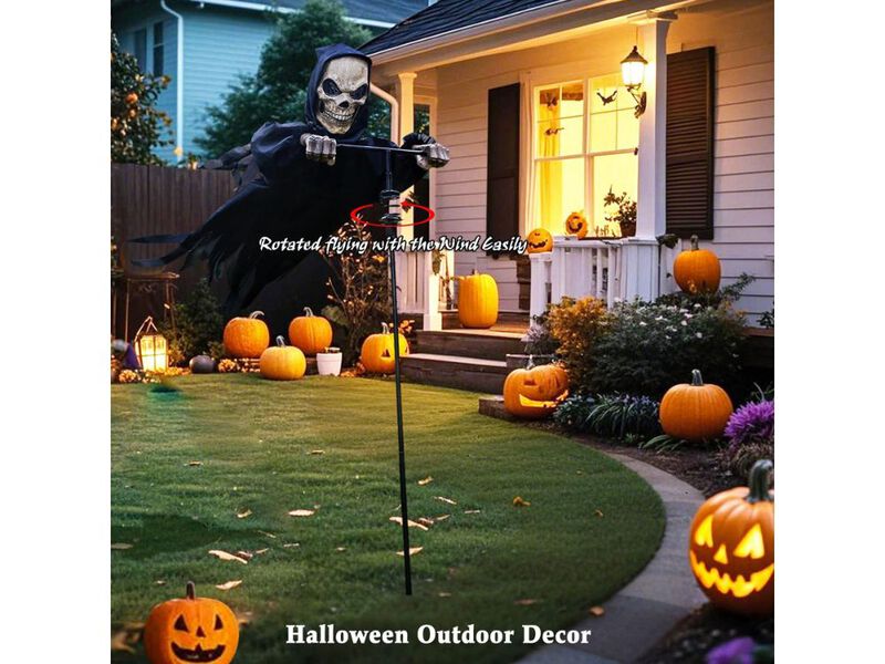 7.8FT Flying Skull Reaper Ghost &ndash; Rotating Halloween Skeleton Scarecrow for Garden, Porch & Yard Outdoor Decor image number 2