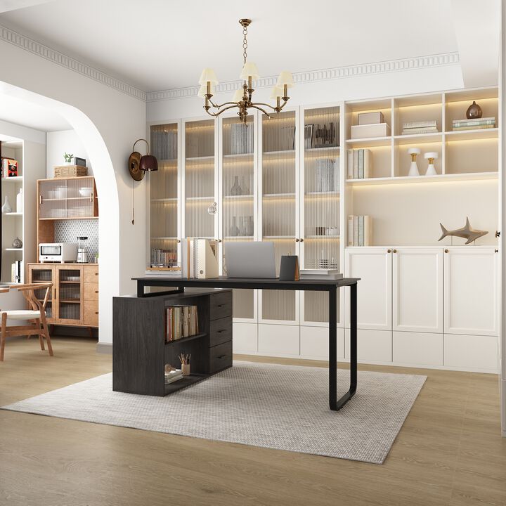 55.1&rdquo; L-Shaped Desk with Drawers and Shelves, Office Desk Corner Desk with Storage, Computer Desk Craft Desk for Home Office Bedroom